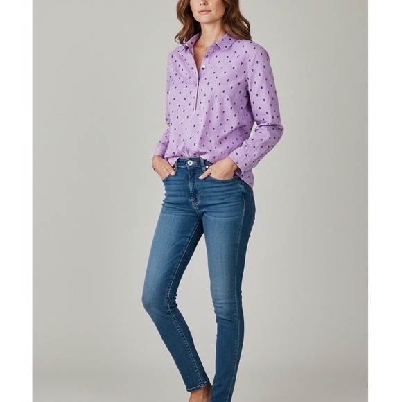 Talbots Tops - Talbots Petite Lavender Clip Dot Popover Blouse Textured Button Placket Top LP